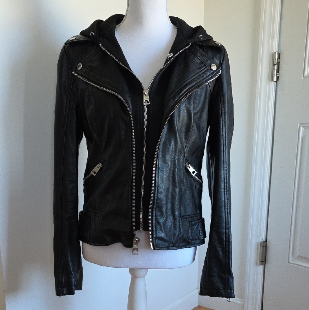 Guess Black Leather Moto Jacket